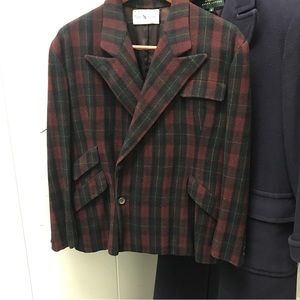 Vintage Ralph Lauren Tartan Plaid Wool Dark Green  Burgundy Jacket 8